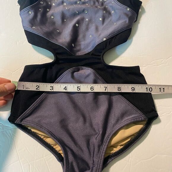 Custom solo dance costume leotard gray rhinestoned MC-Medium child - Picture 11 of 12